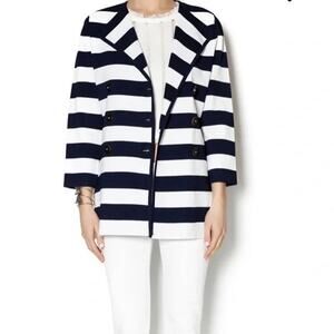 Luii | NWT Anthro Navy & White Stripe Thick Woven Knit Button Front Jacket